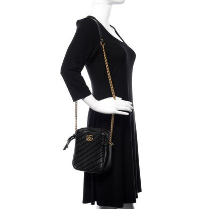 Gucci Azalea Calfskin Matelasse Diagonal Tall GG Marmont Crossbody Bag Black 2 of 11