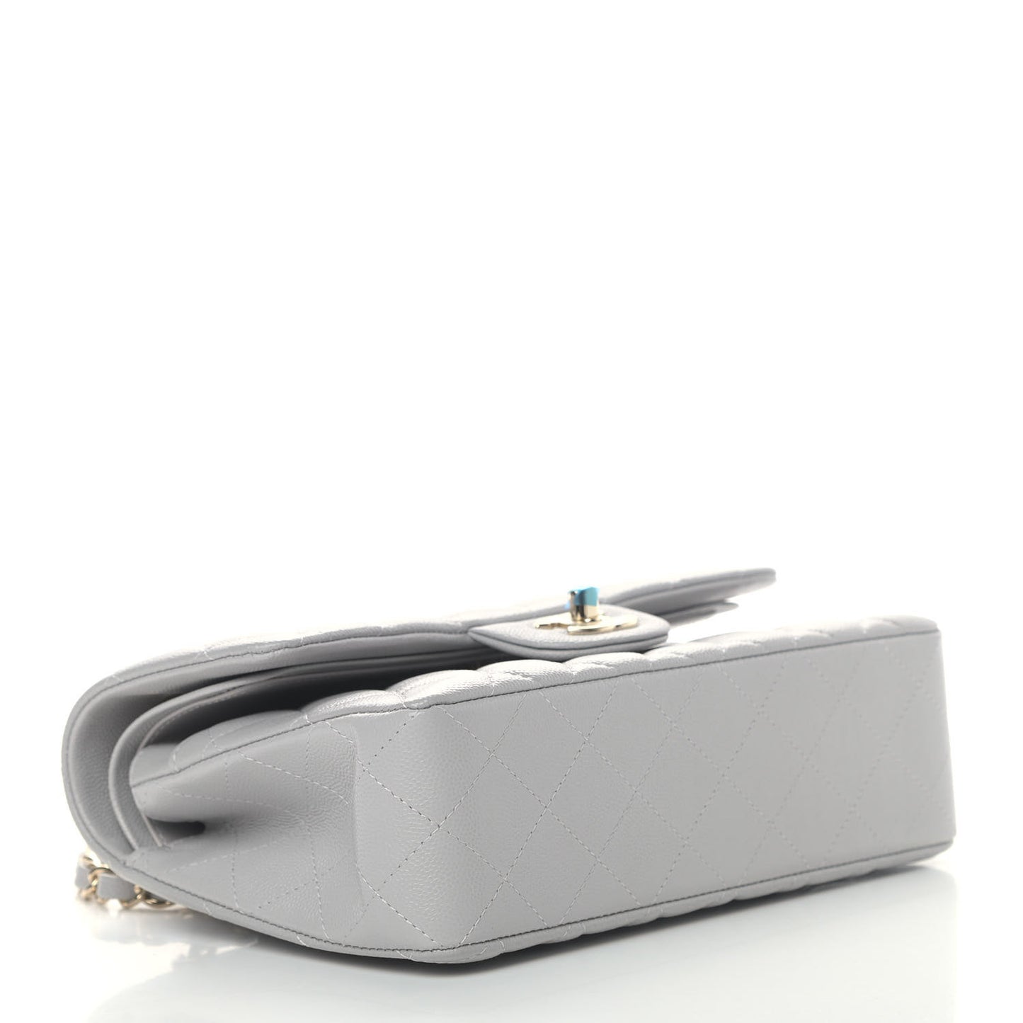 Caviar Quilted Small Double Flap Grey