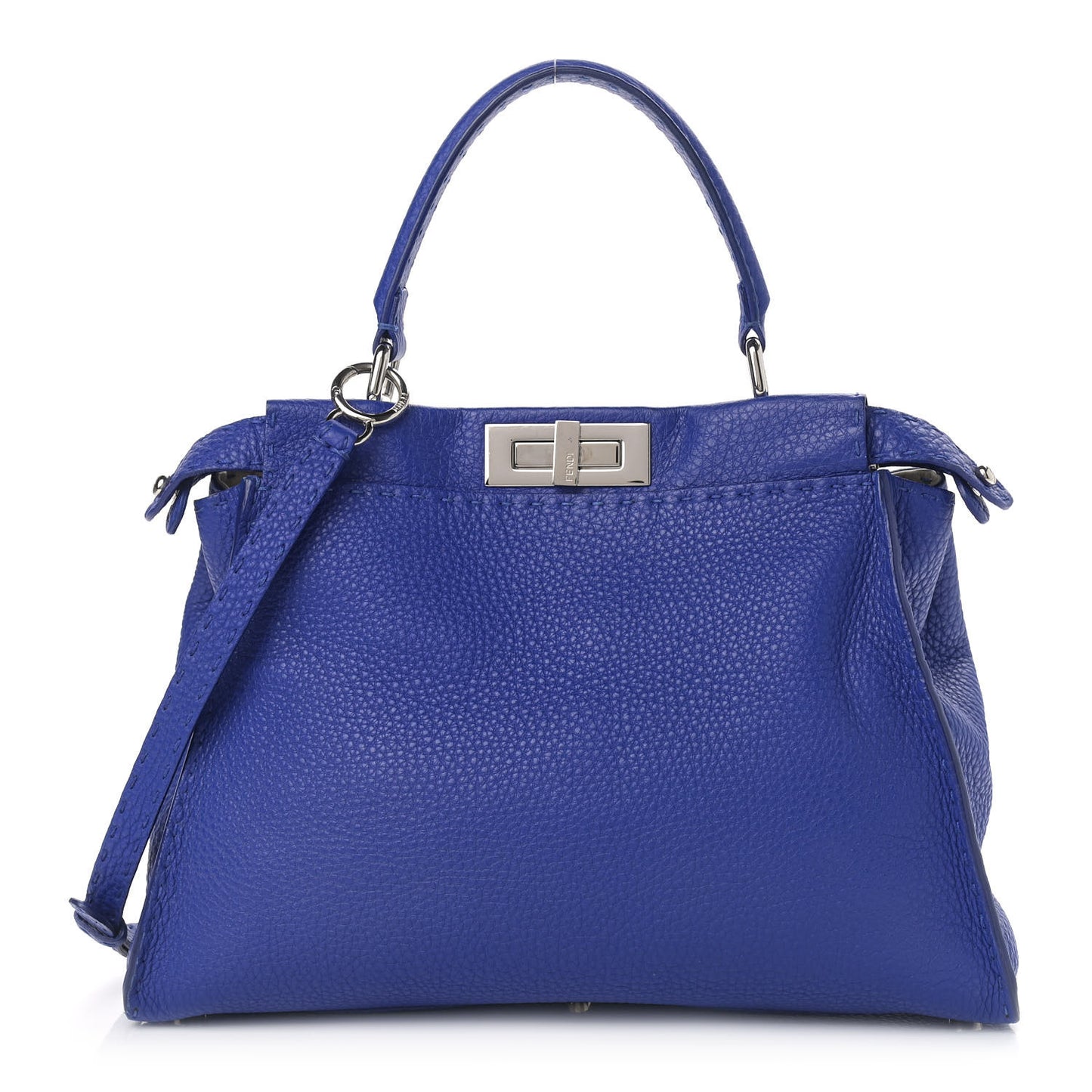 Cuoio Romano Selleria Bi-Color Medium Peekaboo Iconic Satchel Blue Neon Latte