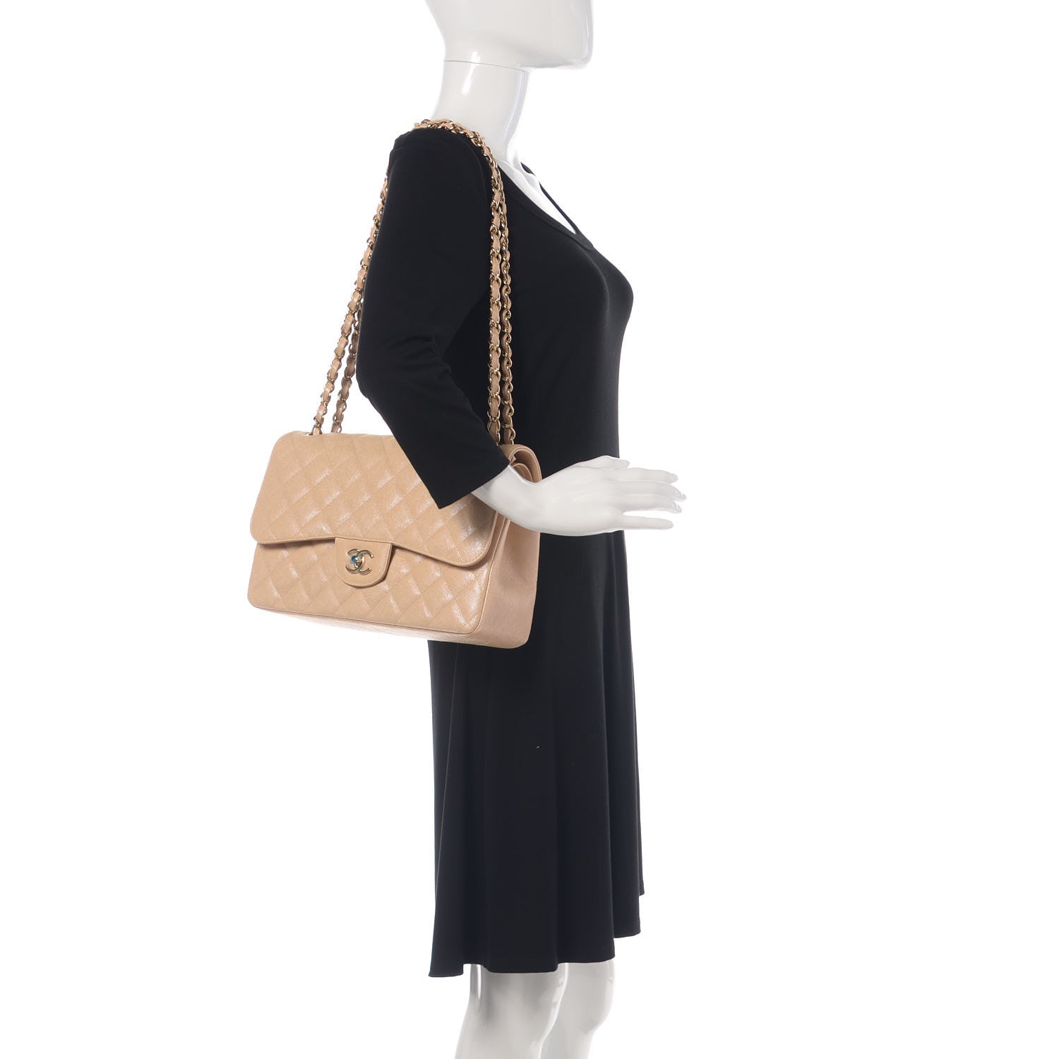 Chanel Iridescent Caviar Quilted Jumbo Double Flap Beige 2 of 8
