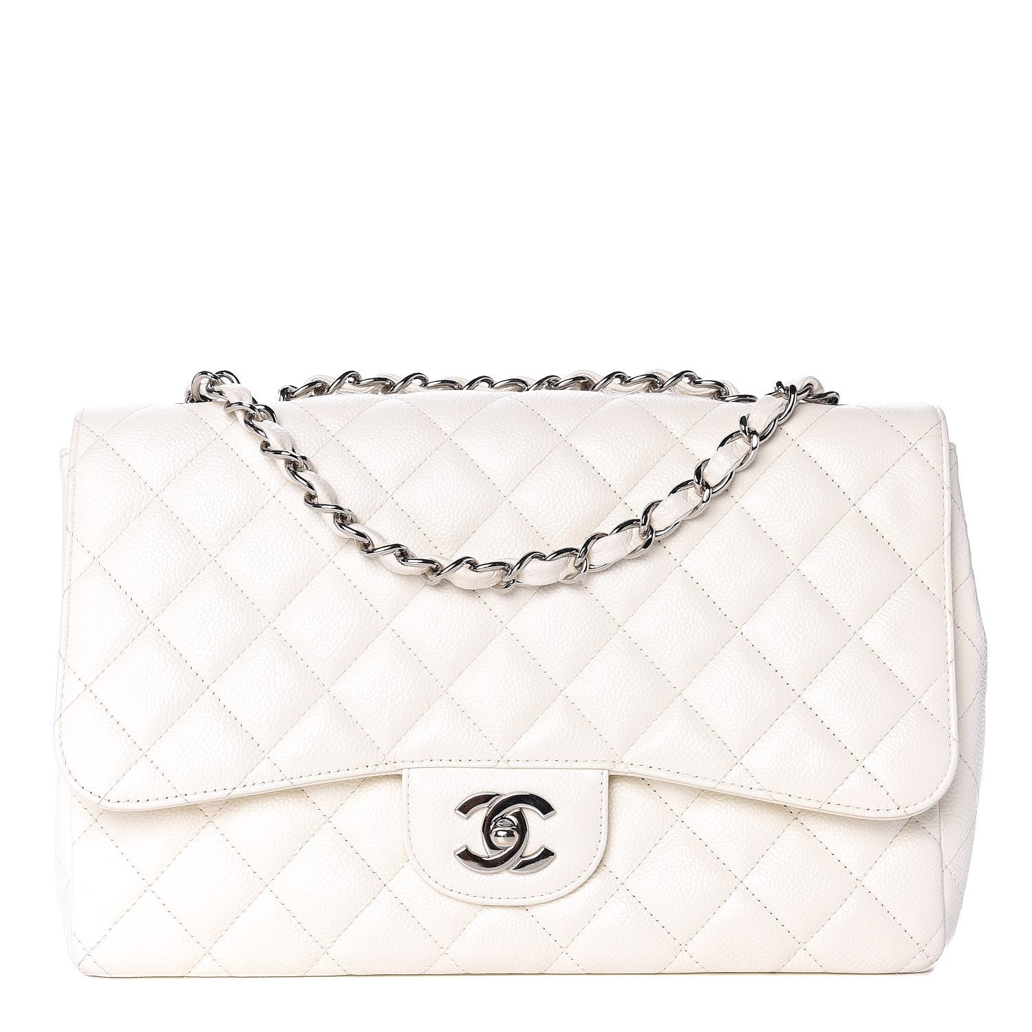 Chanel Caviar Quilted Jumbo Single Flap White 1 of 11