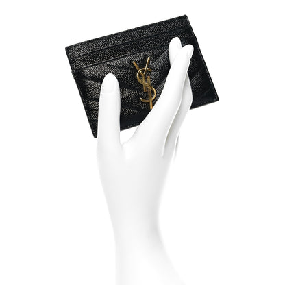 Saint Laurent Grain De Poudre Matelasse Chevron Monogram Credit Card Case Black 2 of 9