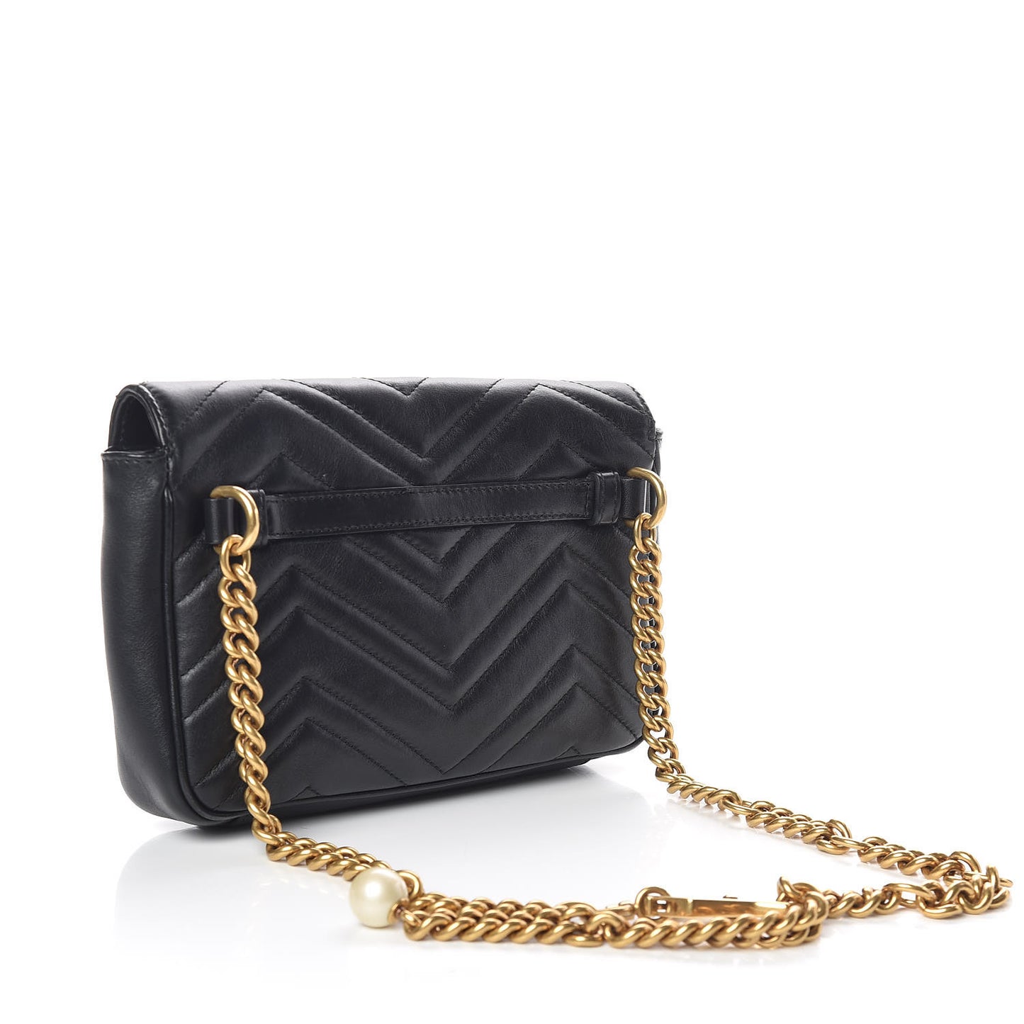 Calfskin Matelasse Pearly GG Marmont Chain Belt Bag Black