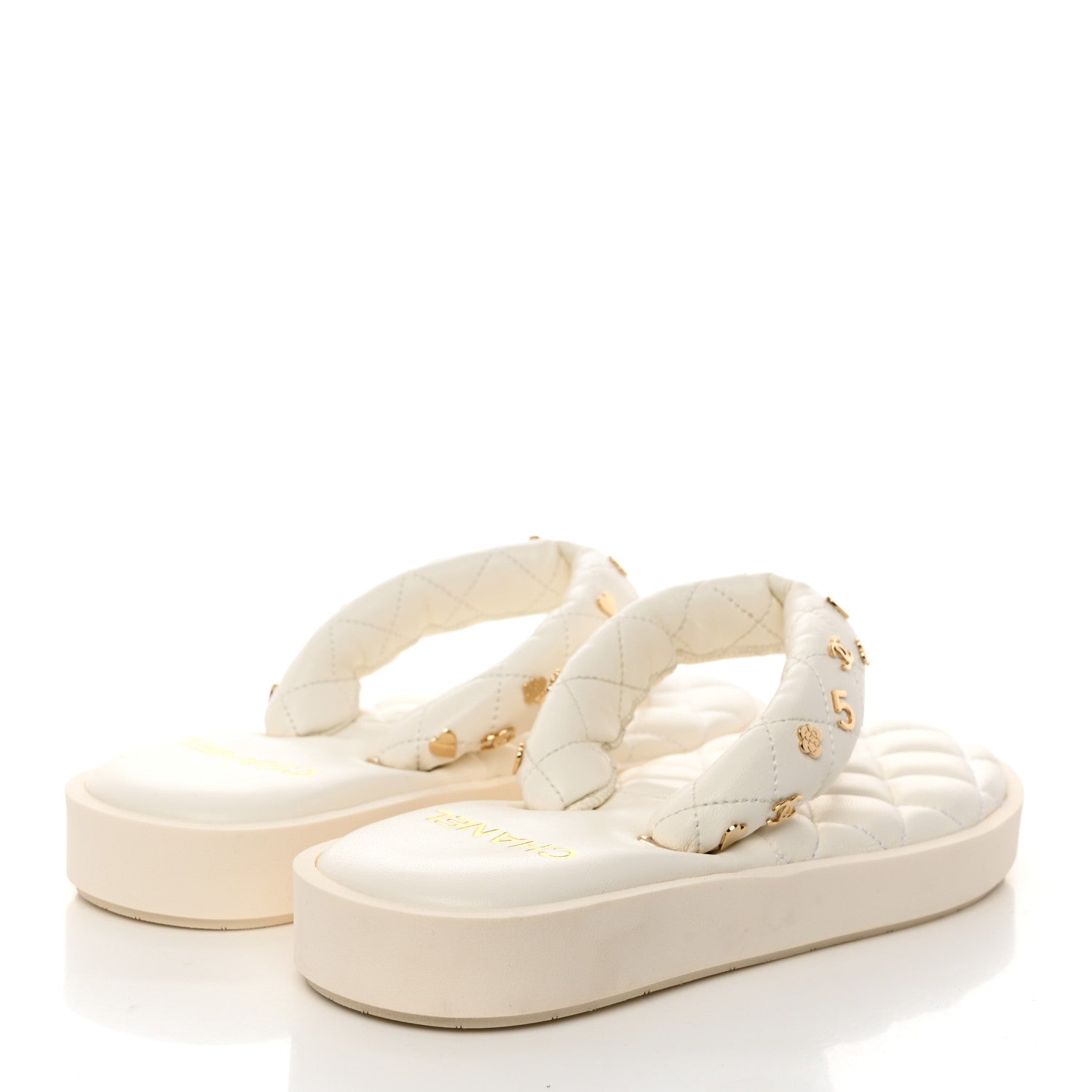 Chanel Lambskin Quilted Padded Charms Thong Sandals 36.5 White 5 of 8