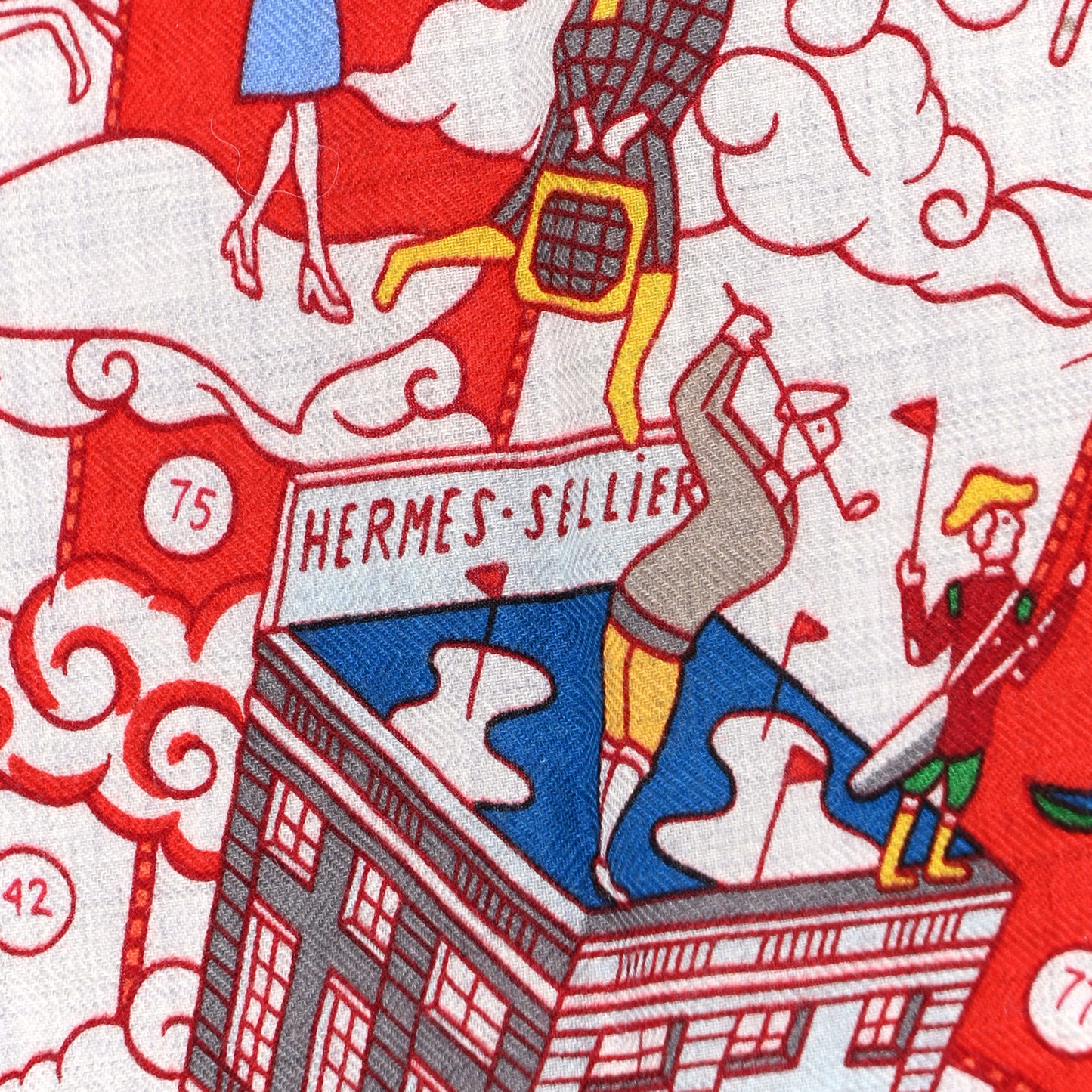 Cashmere Silk L'Epopee D'Hermes Shawl 140 Gris Chine Rouge Multicolor
