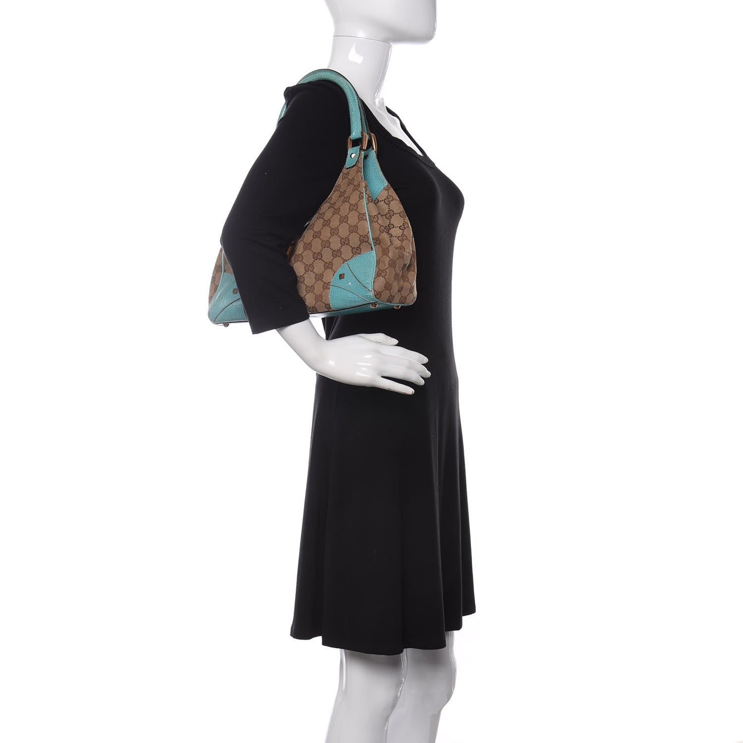 Monogram Calfskin Large Bardot Shoulder Bag Turquoise