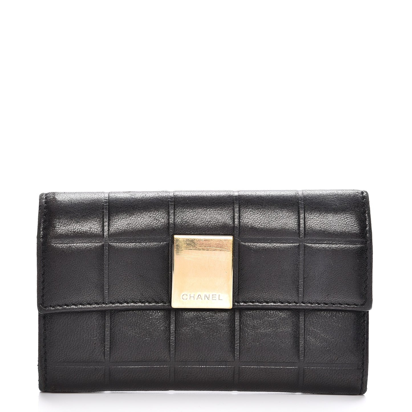 Lambskin Chocolate Bar Quilted Wallet Black
