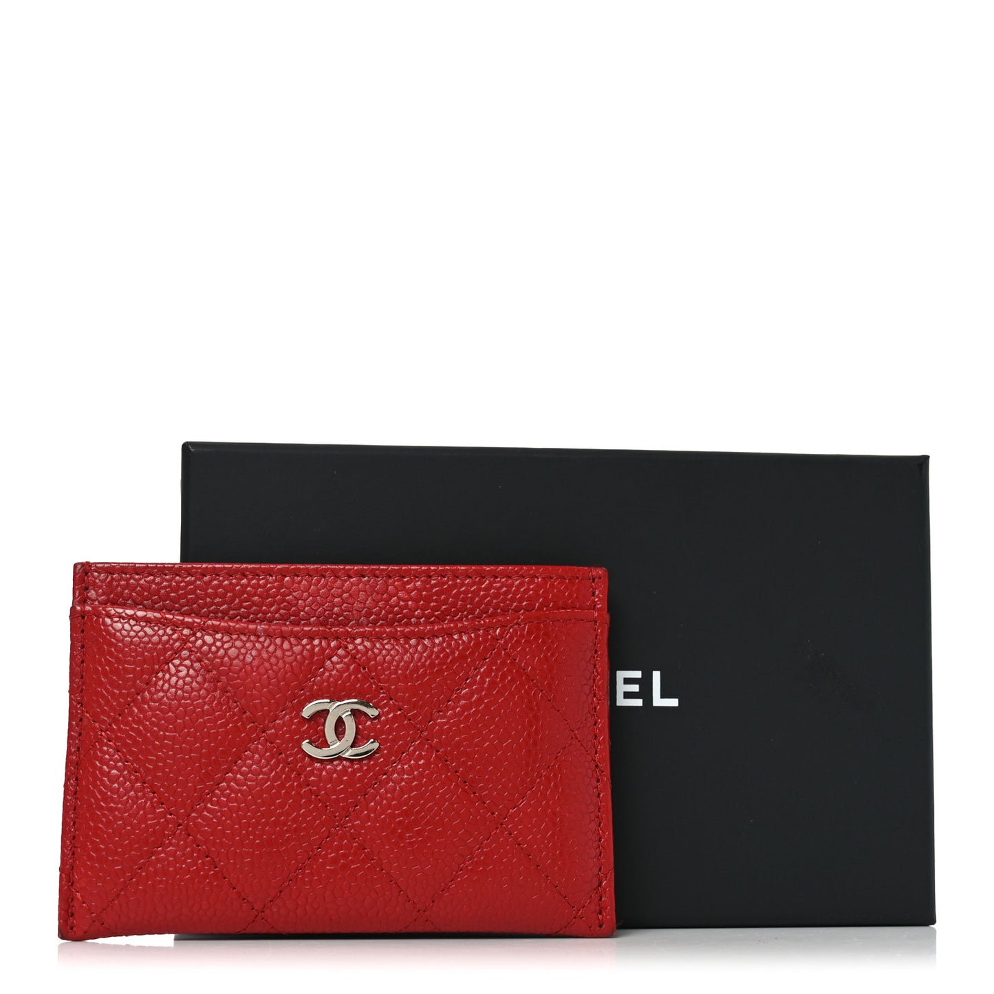 Caviar Quilted Card Holder Red