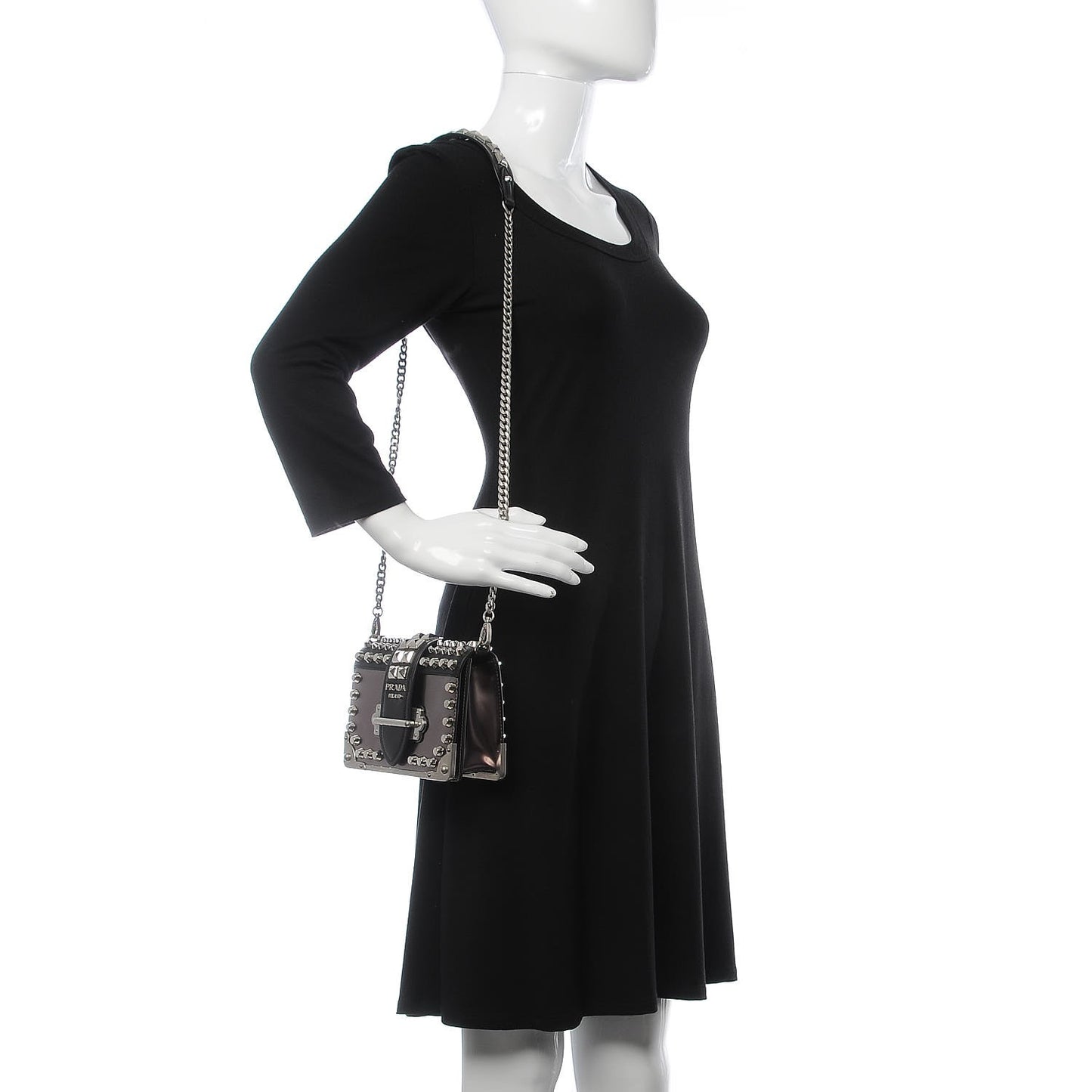 Metallic Vitello Saffiano Studded Cahier Bag Ferro Black