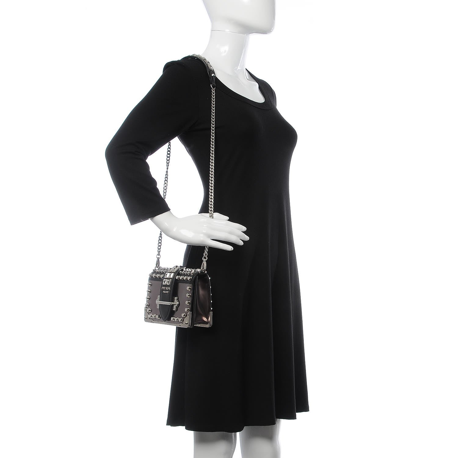 Prada Metallic Vitello Saffiano Studded Cahier Bag Ferro Black 2 of 7