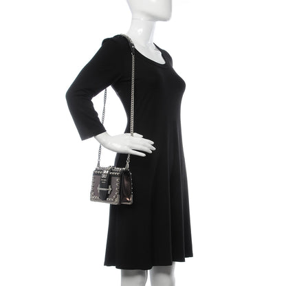 Prada Metallic Vitello Saffiano Studded Cahier Bag Ferro Black 2 of 7