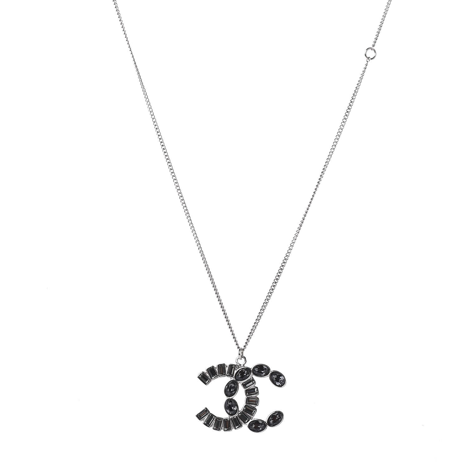 Chanel Baguette Crystal CC Pendant Necklace Silver 1 of 6