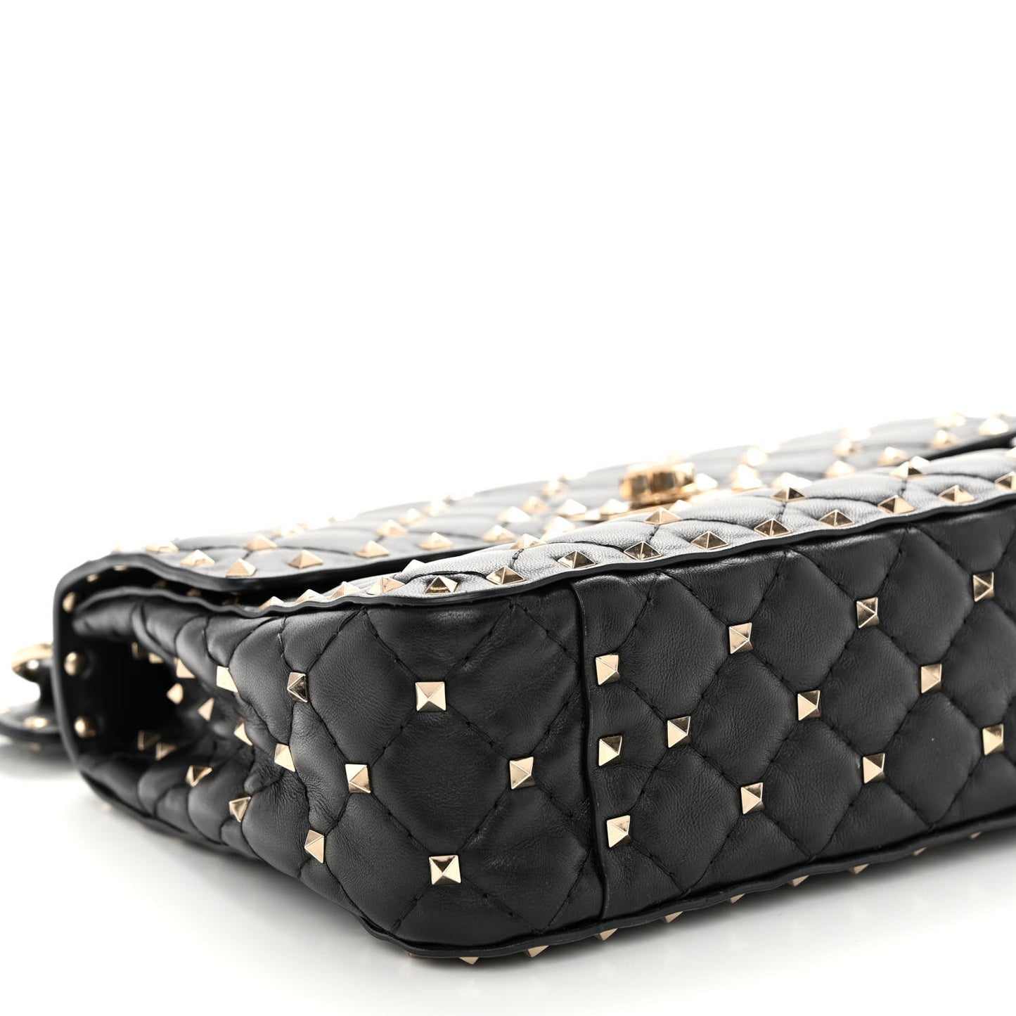 Lambskin Medium Rockstud Spike Shoulder Bag Black
