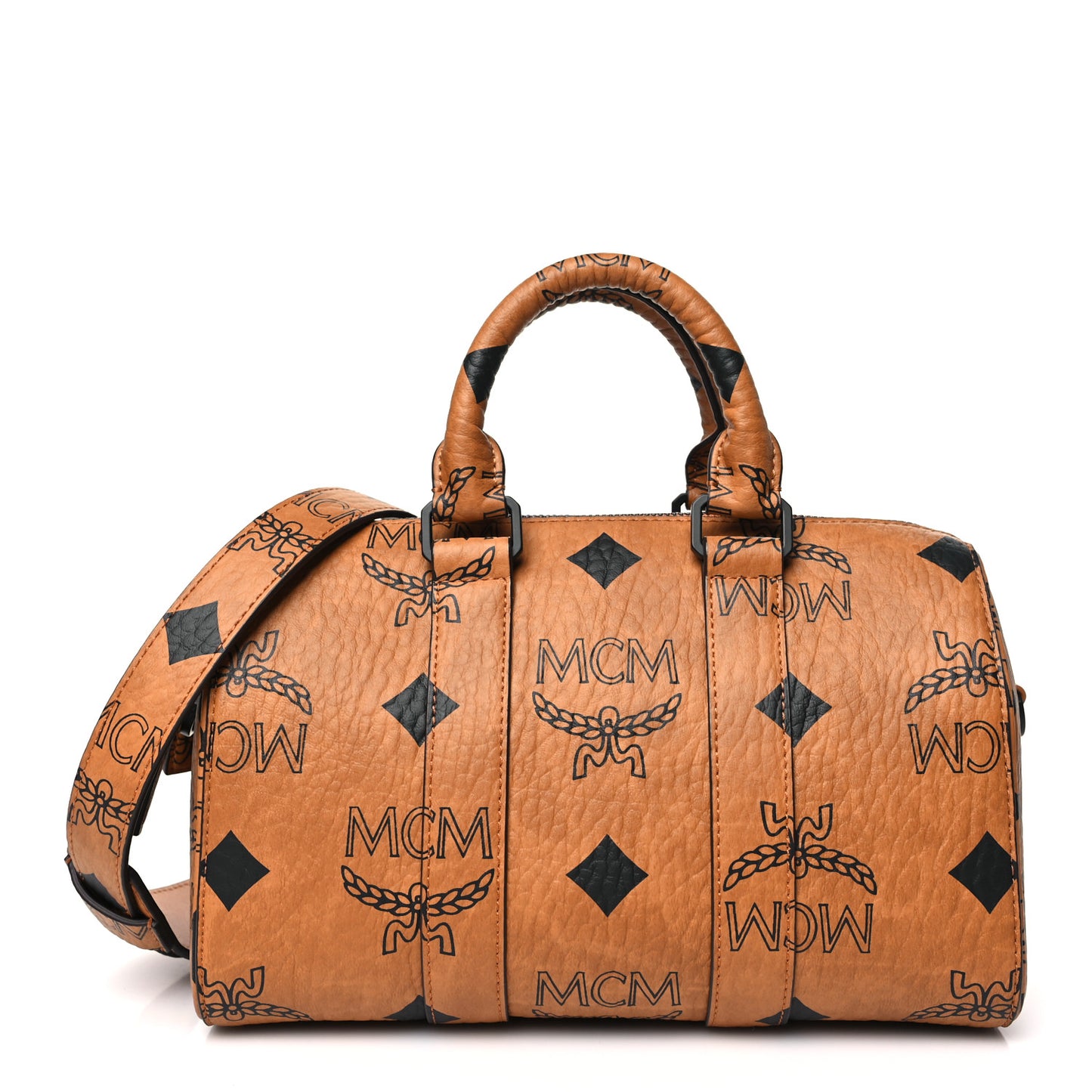 Maxi Visetos Small Aren Boston Bag Cognac