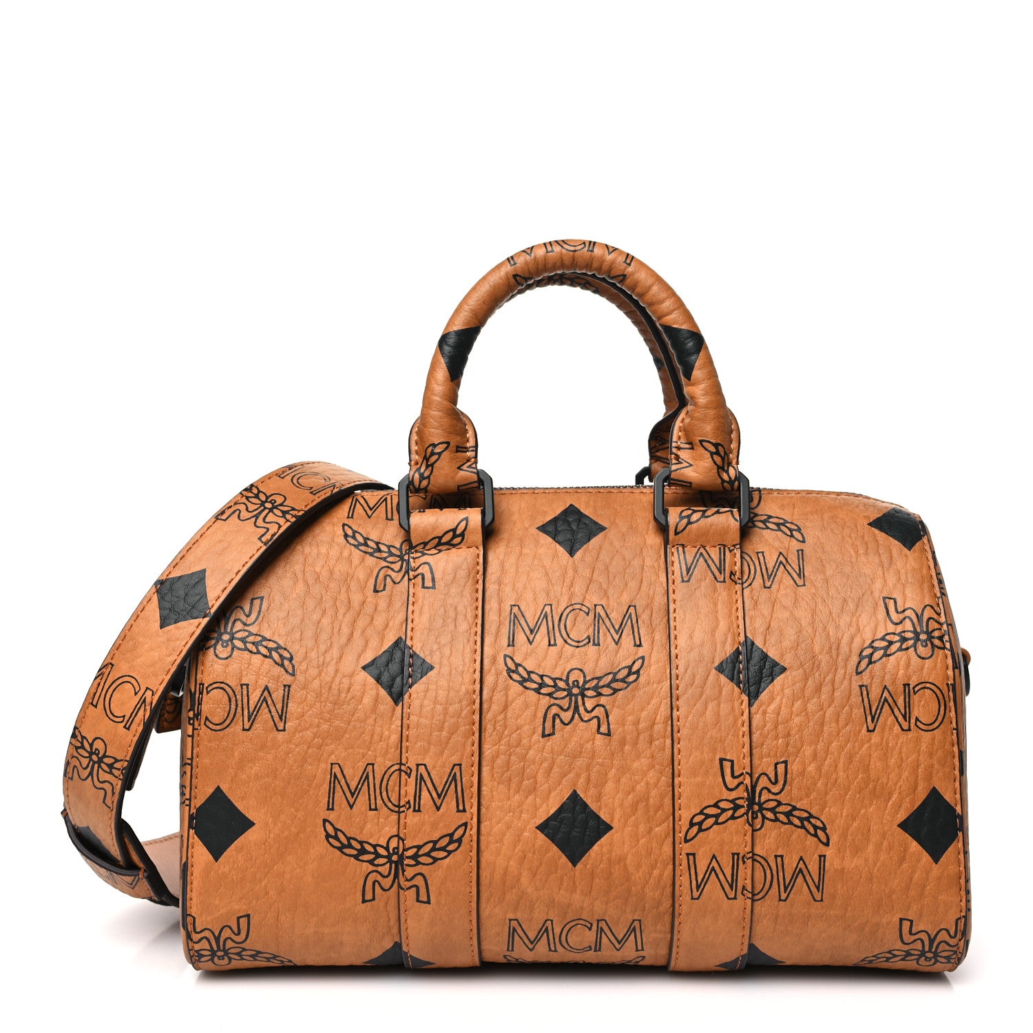 MCM Maxi Visetos Small Aren Boston Bag Cognac 1 of 10