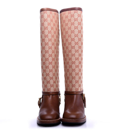 Gucci GG Monogram Calfskin Lola Tall Boots 38.5 Beige Ruggine Cuir 2 of 9