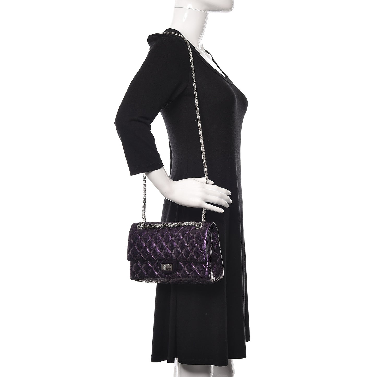 Metallic Aged Calfskin Quilted 2.55 Reissue 225 Flap Purple