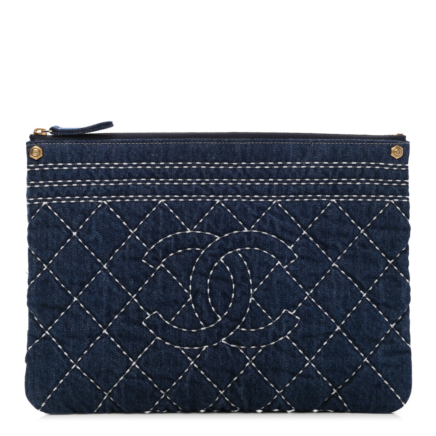 Chanel Denim Quilted Cosmetic Case Blue 1 of 8