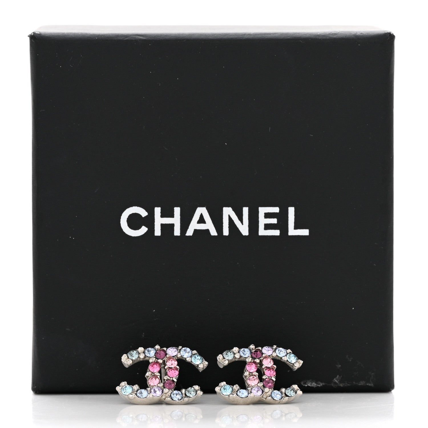 Chanel Crystal CC Earrings Silver Multicolor 5 of 5