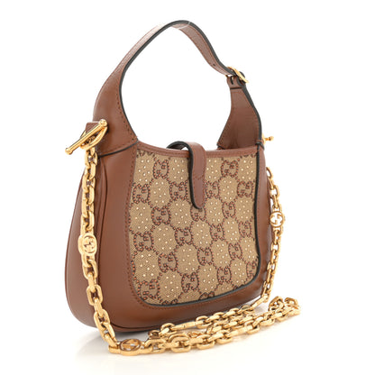 Gucci New Canvas Charisma Calfskin Crystal GG Monogram Mini Jackie 1961 Hobo Camel Ebony 3 of 11
