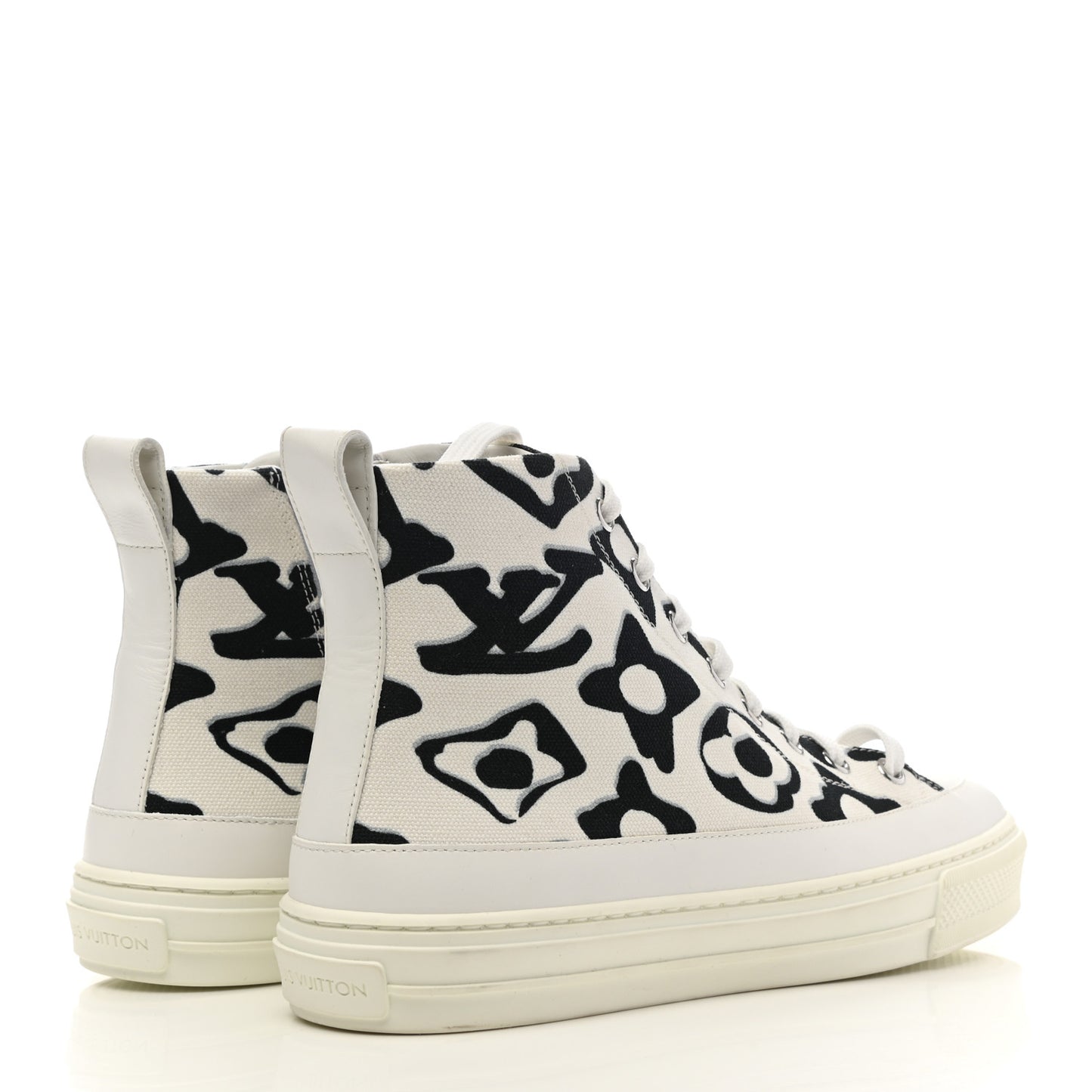 X UF Calfskin Tufted Monogram Stellar Sneaker Boots 37 White Black