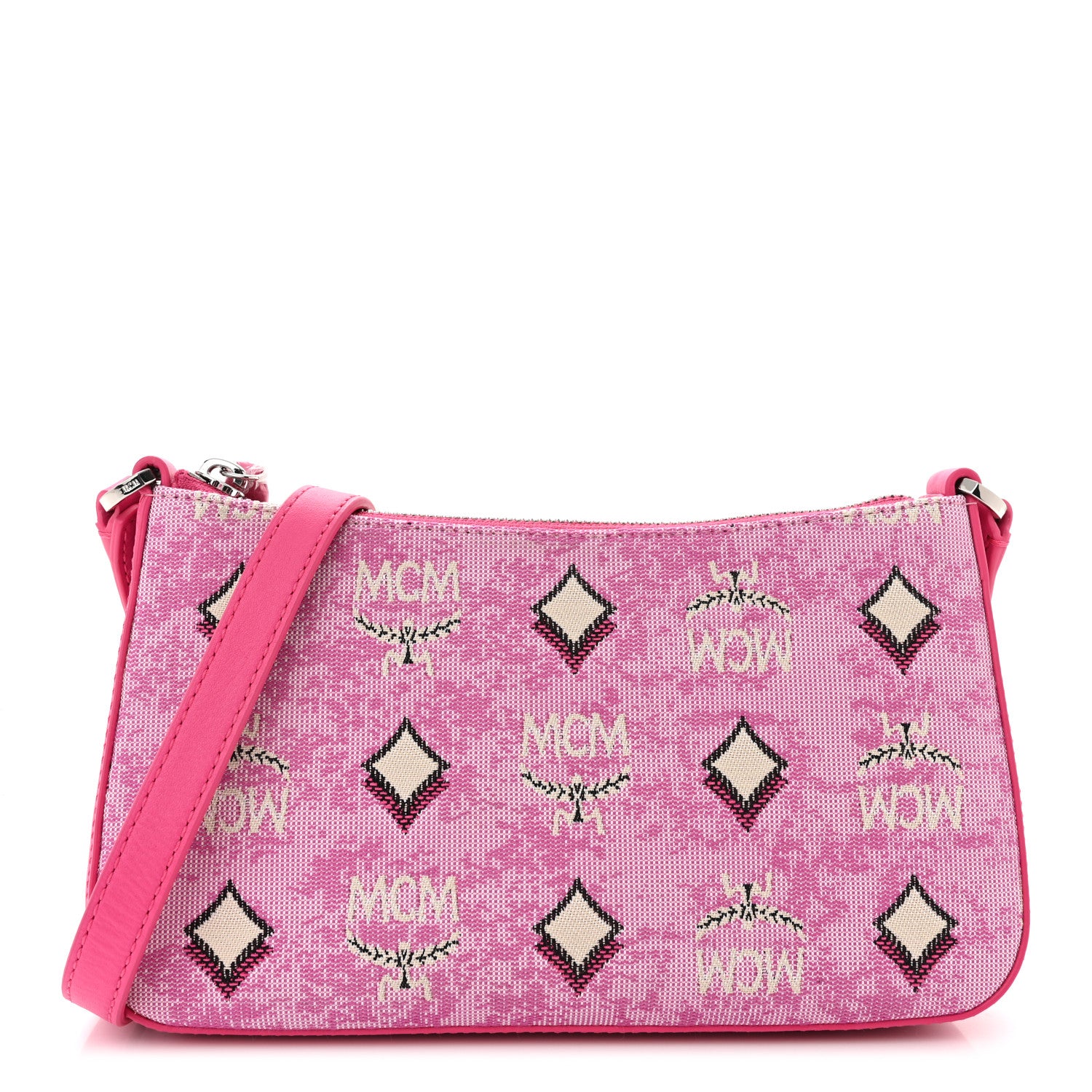 MCM Vintage Jacquard Monogram Mini Aren Shoulder Bag Pink 1 of 10