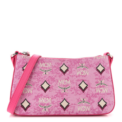 MCM Vintage Jacquard Monogram Mini Aren Shoulder Bag Pink 1 of 10