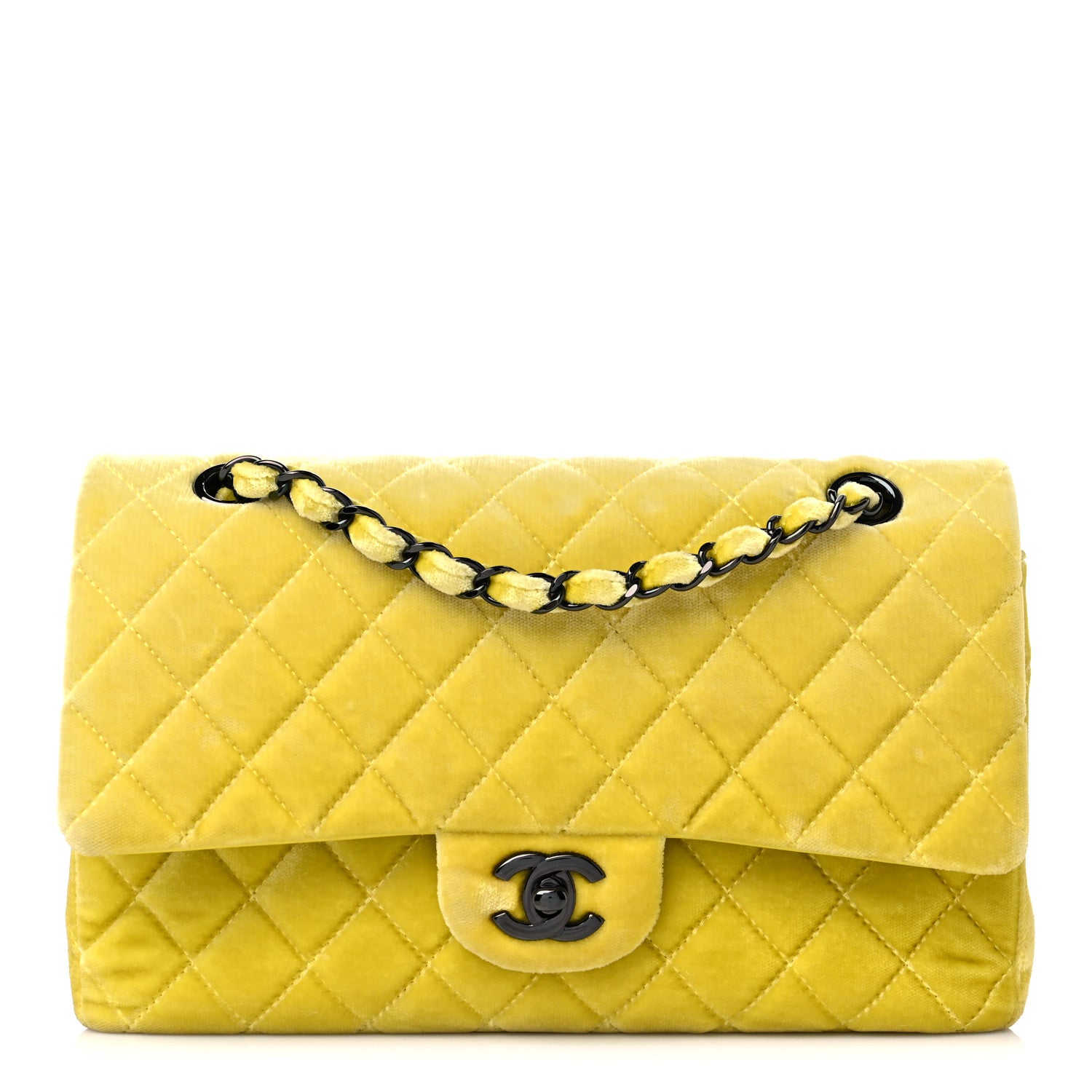 Chanel Velvet Quilted Medium Double Flap Yellow 1 of 13
