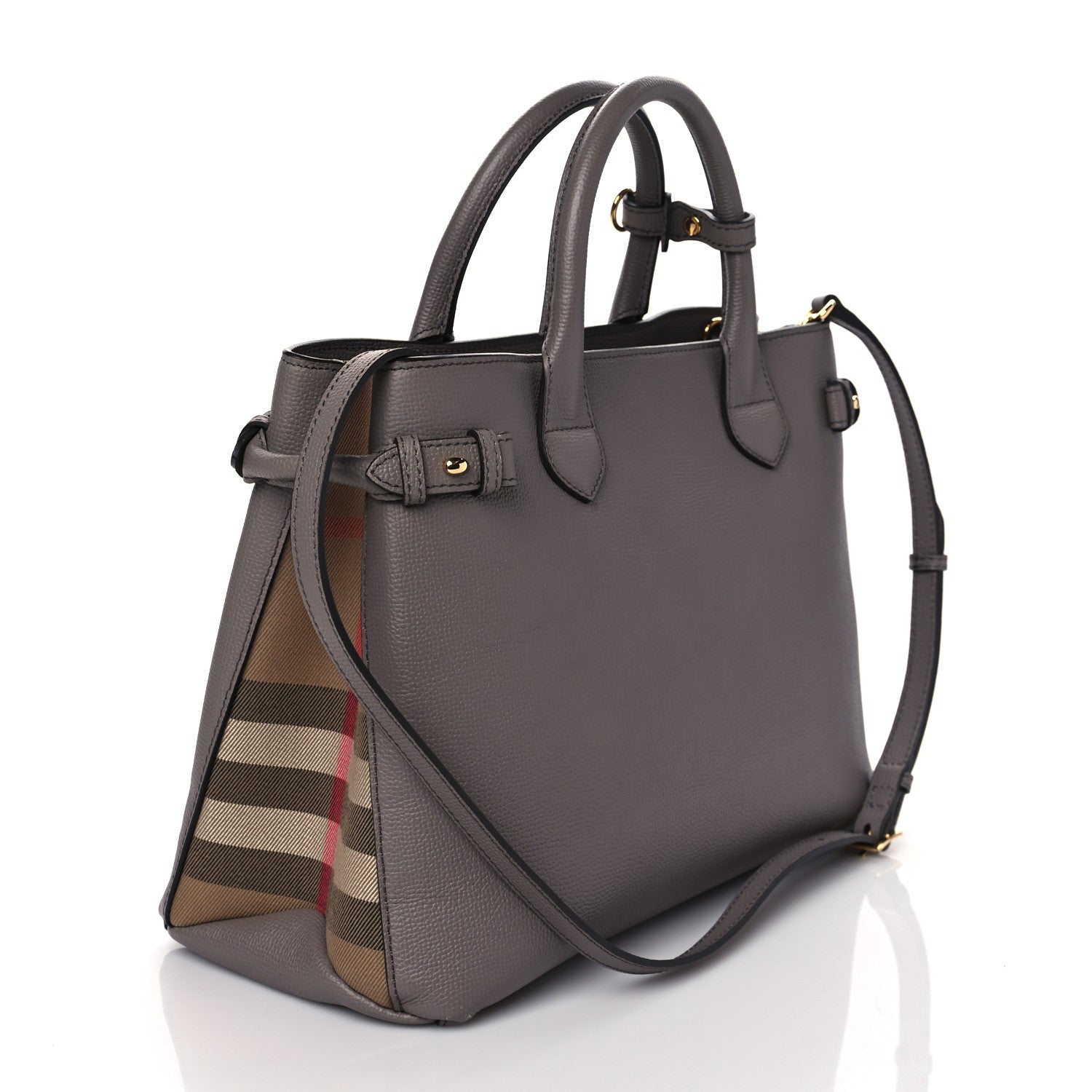 Burberry Grainy Calfskin House Check Medium Banner Tote Thistle Grey 3 of 9