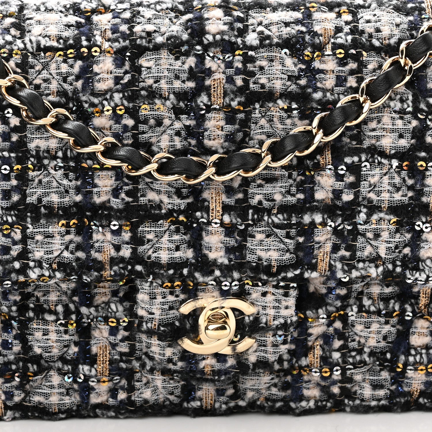 Chanel Glittered Tweed Quilted Medium Double Flap Navy Blue 8 of 12