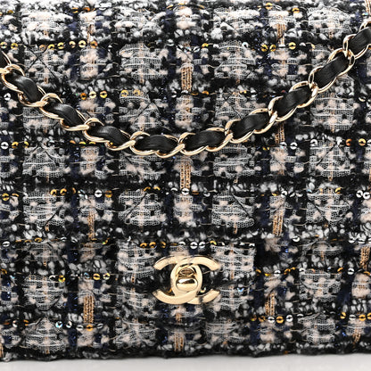 Chanel Glittered Tweed Quilted Medium Double Flap Navy Blue 8 of 12