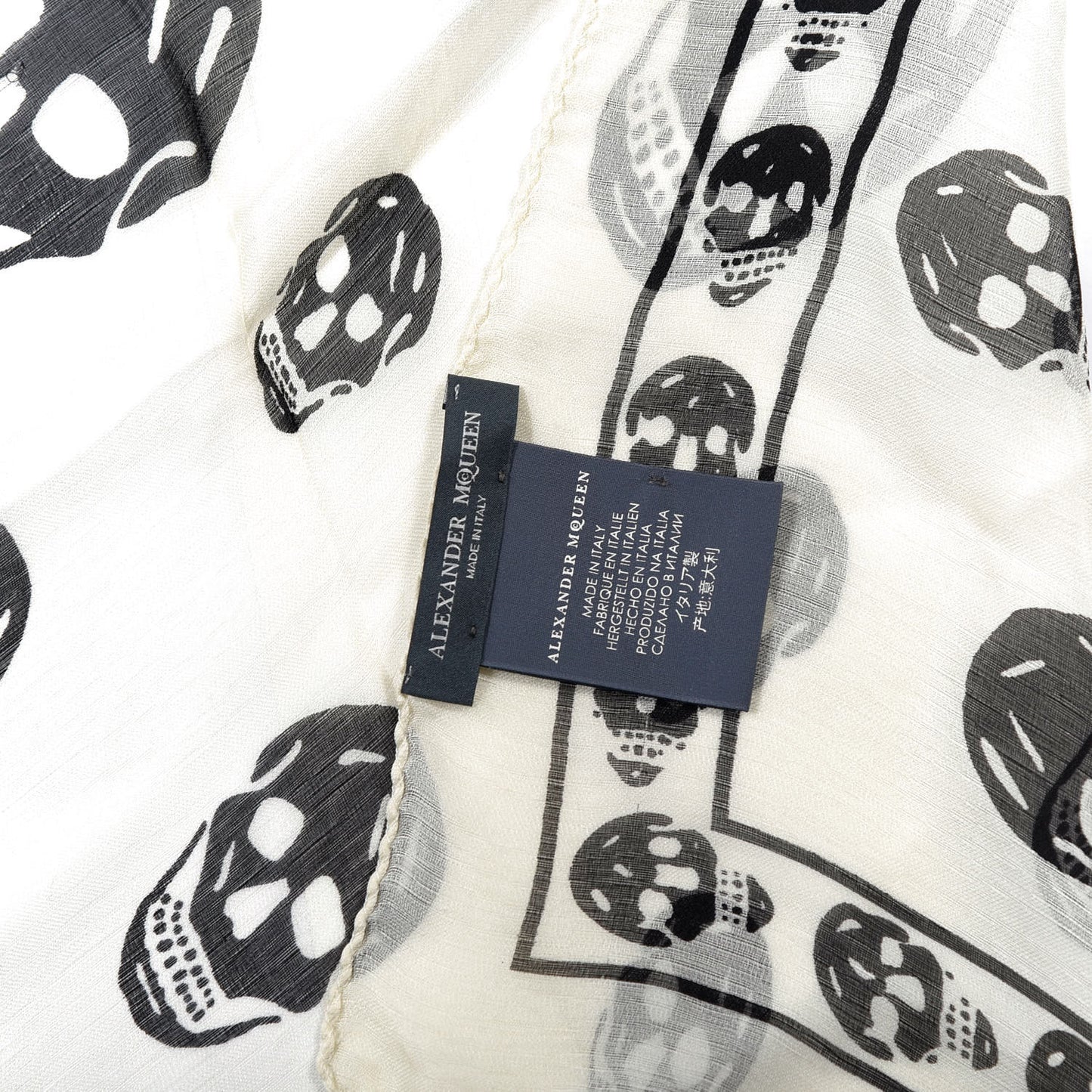 Silk Chiffon Skull Scarf Ivory Black