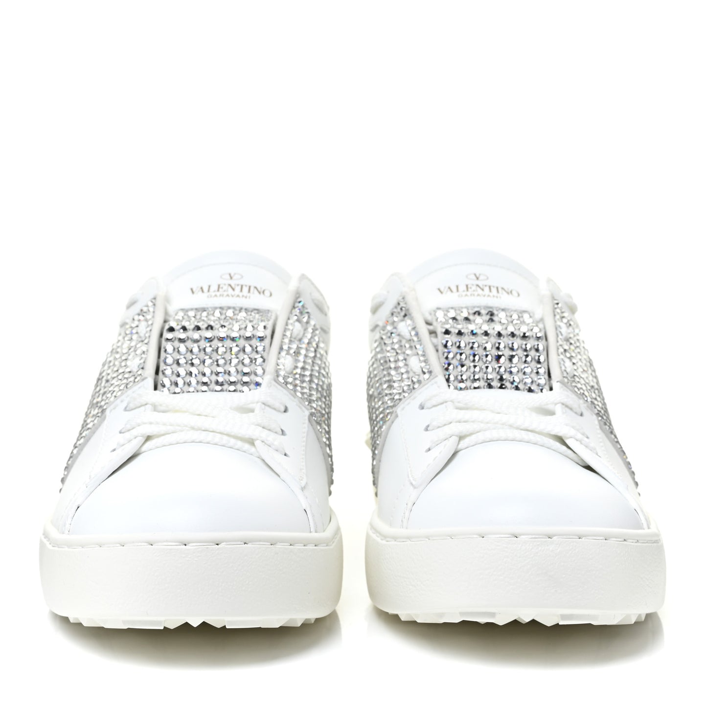 Calfskin Crystal Rockstud Open Sneakers 39 White Ice