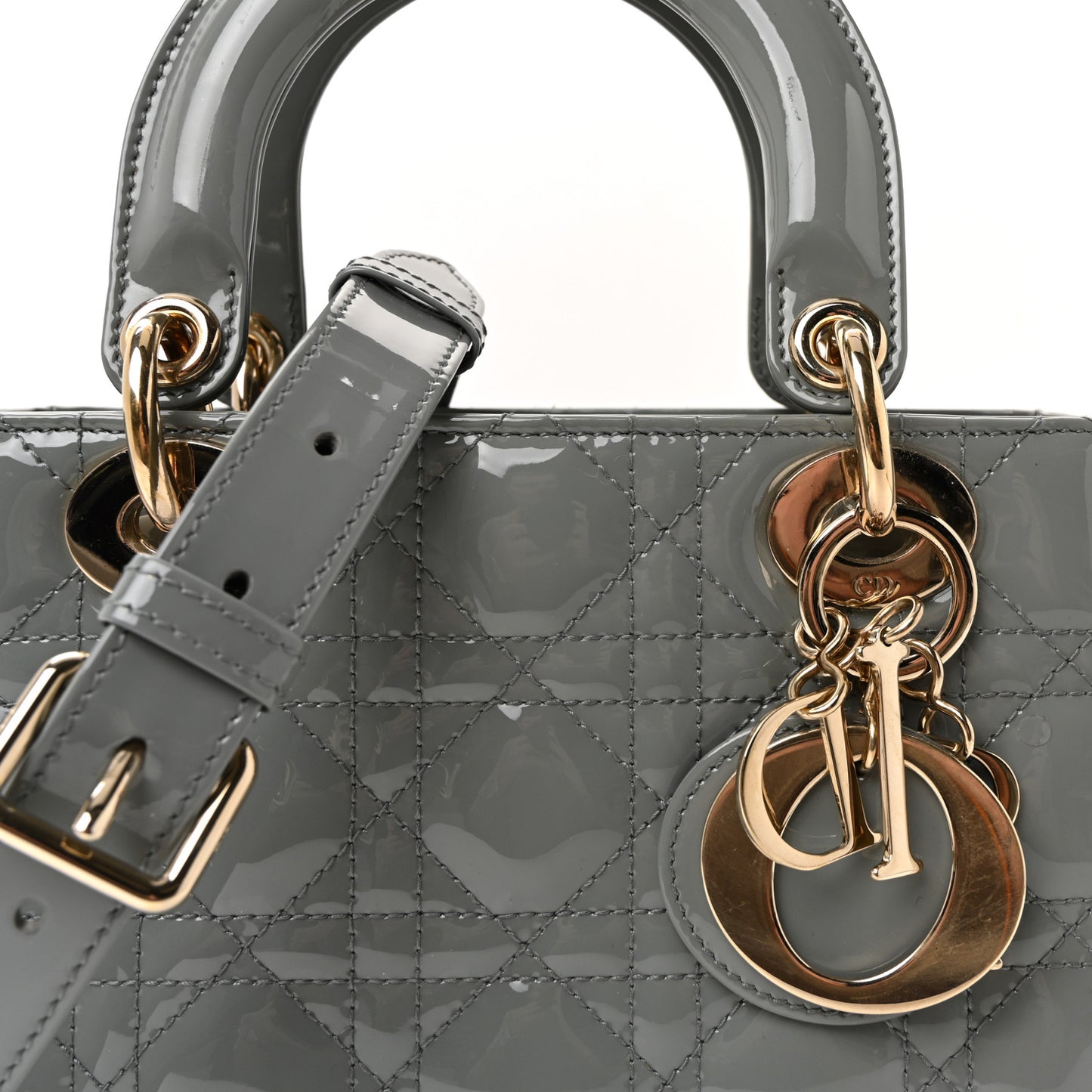 Patent Cannage Small Lady Dior Grey