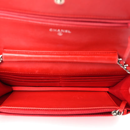 Chanel Lambskin Camellia Embossed Wallet on Chain WOC Red 5 of 13