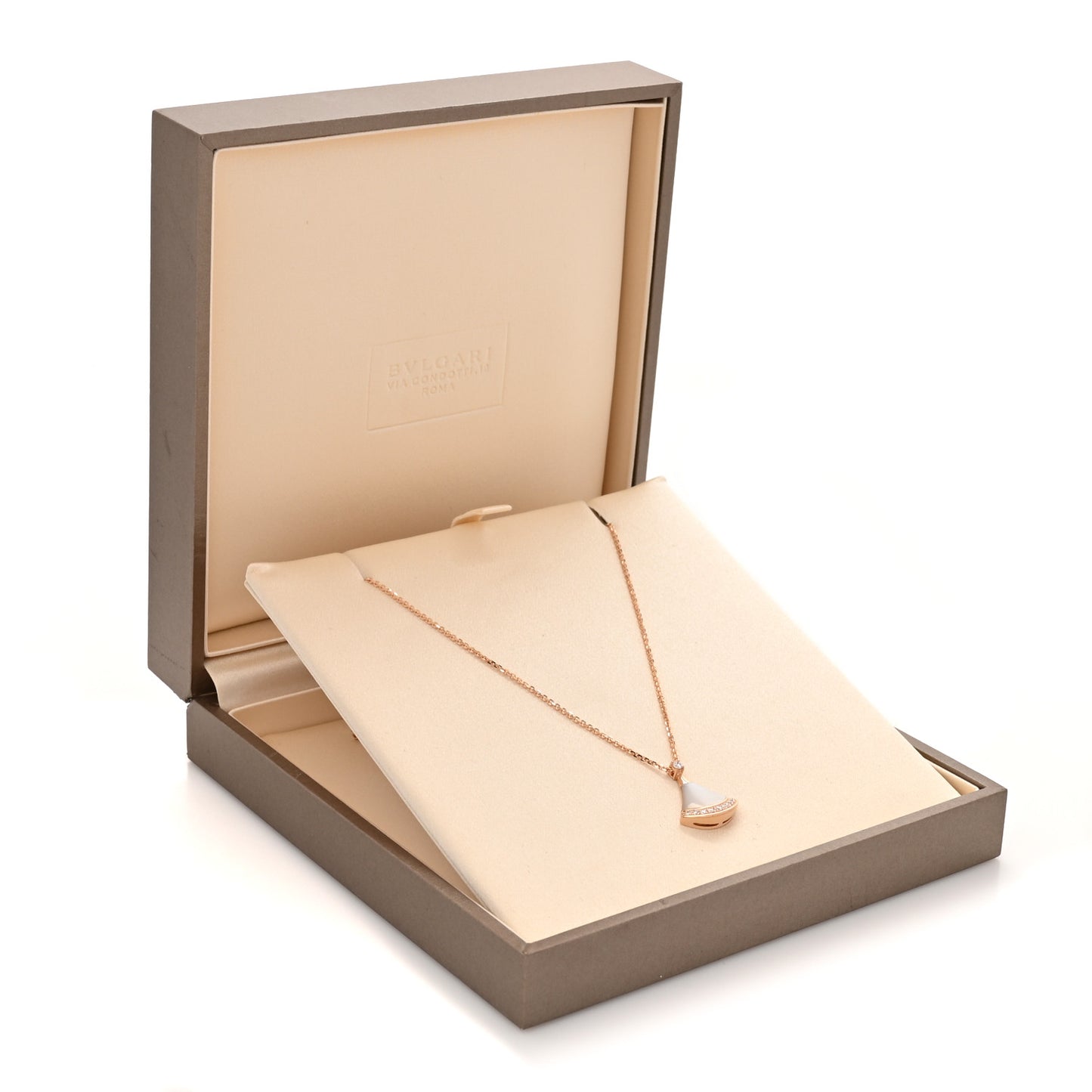 18K Rose Gold Diamond Mother of Pearl Divas' Dream Pave Pendant Necklace