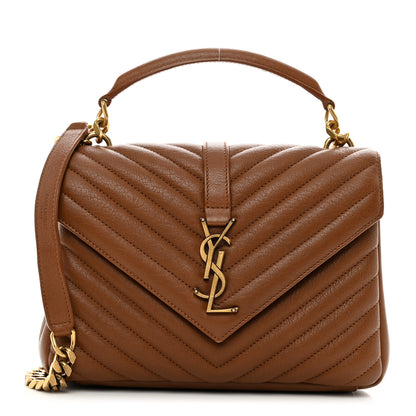 Saint Laurent Sheepskin Matelasse Chevron Monogram Medium College Bag Brick 1 of 10
