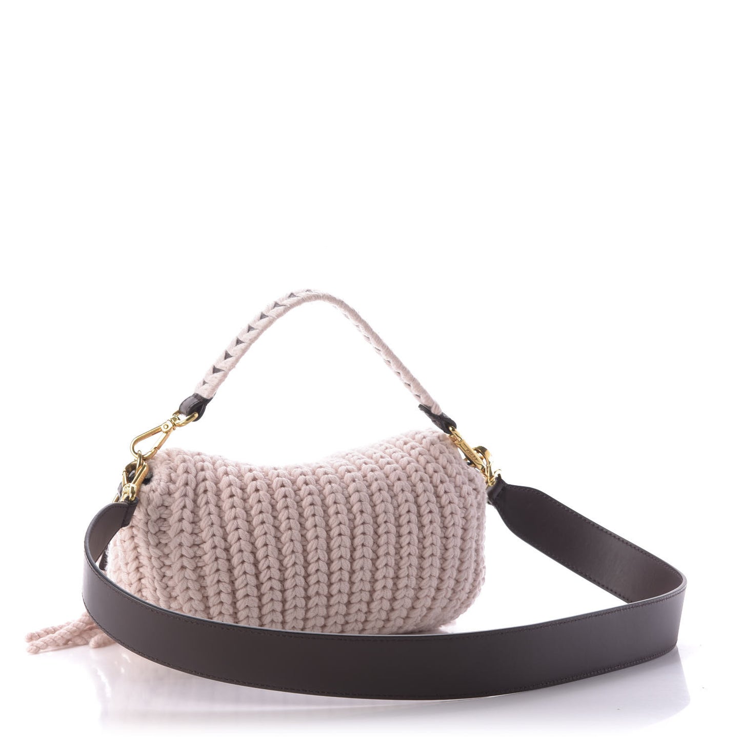 Wool Vitello Seta Woven Fringe Baguette Rosa Quarzo Ebano