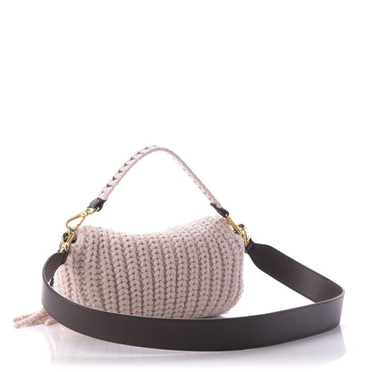 Fendi Wool Vitello Seta Woven Fringe Baguette Rosa Quarzo Ebano 4 of 10