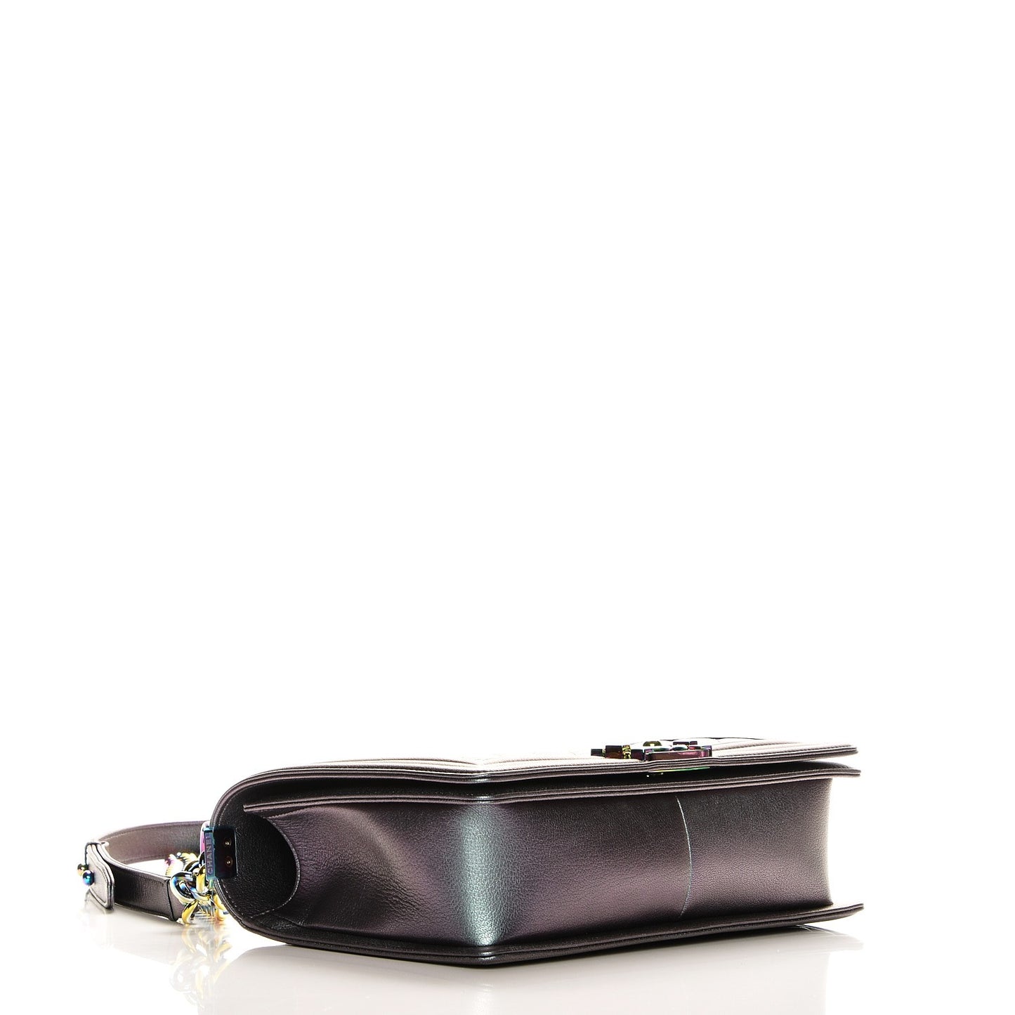 Iridescent Goatskin Quilted New Medium Boy Flap Purple
