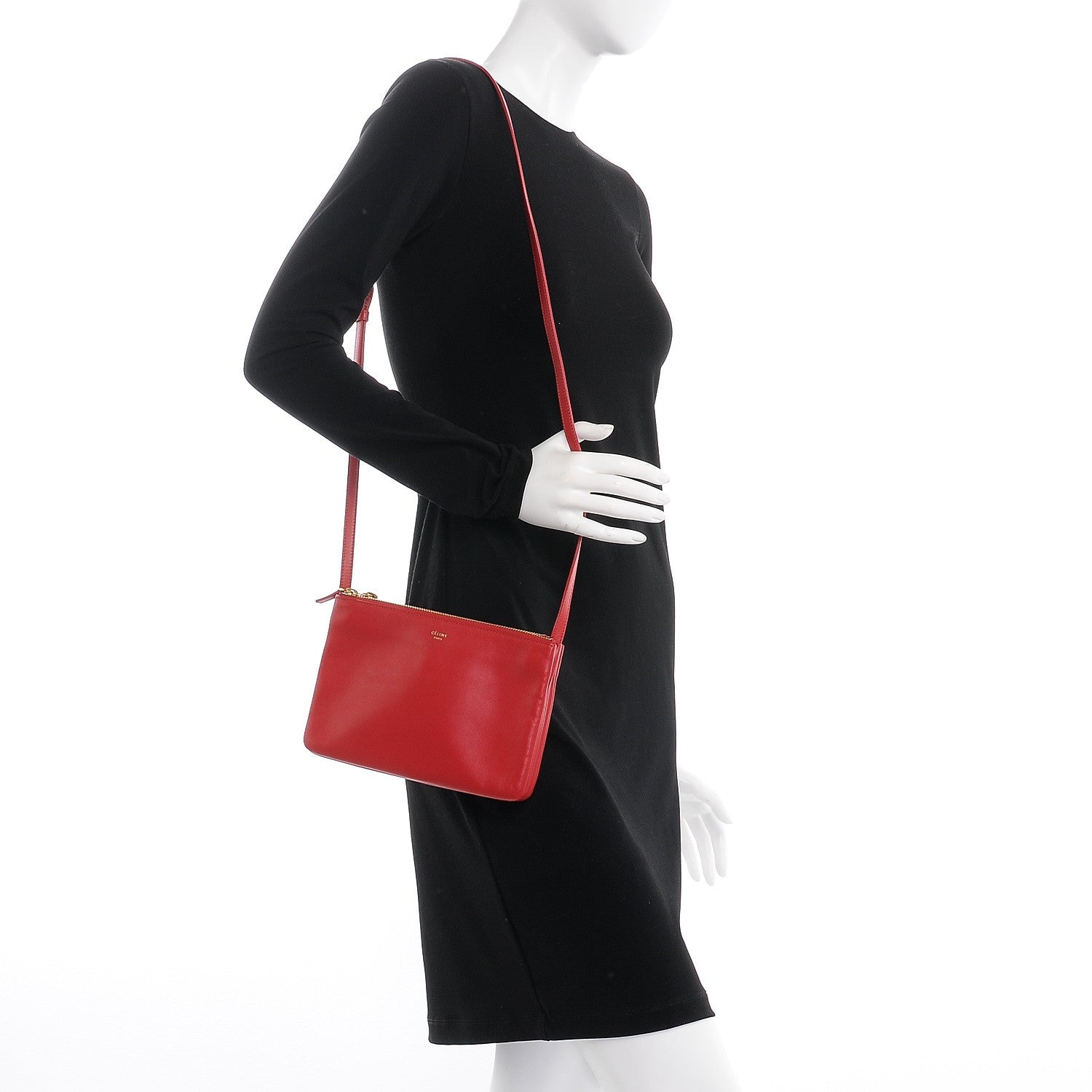 Celine Lambskin Small Trio Crossbody Bag Red 2 of 10