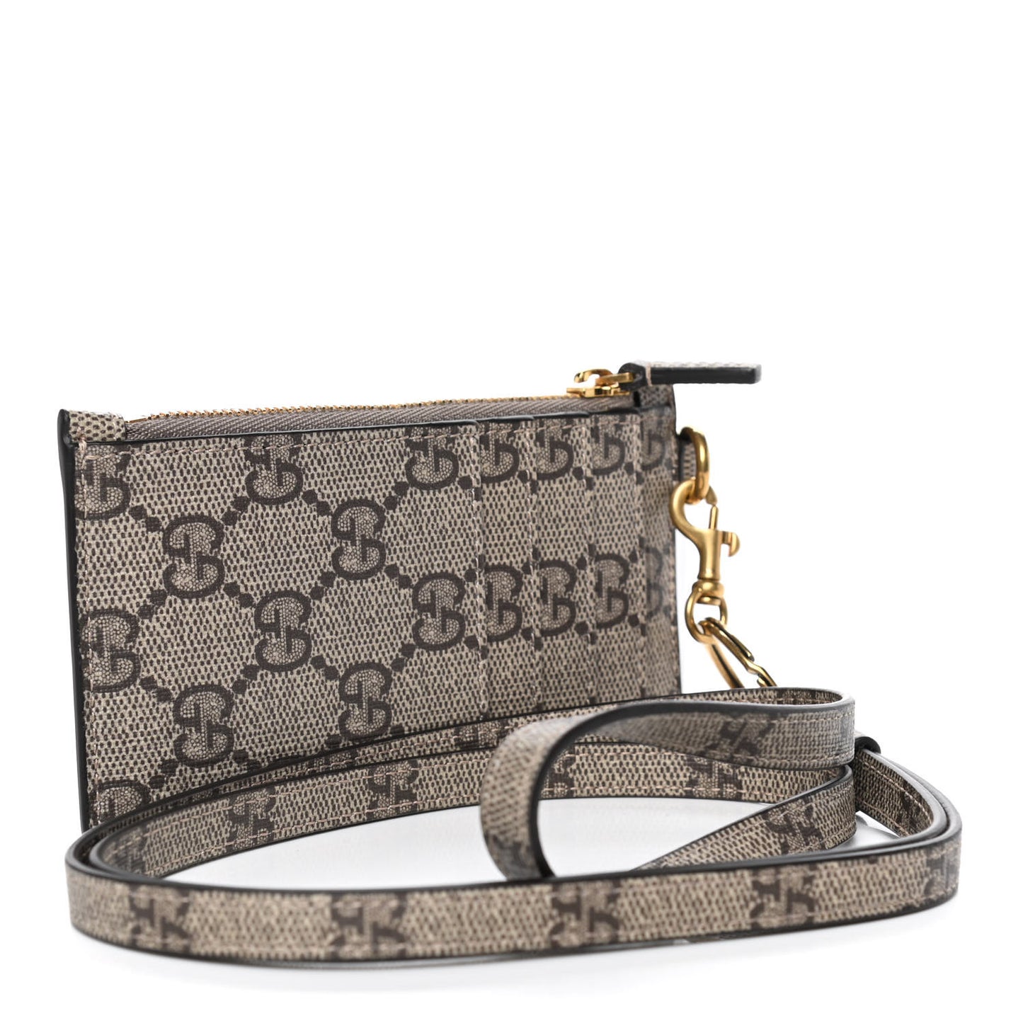 X BALENCIAGA GG Supreme Monogram Logo Card Case With Strap Beige Ebony