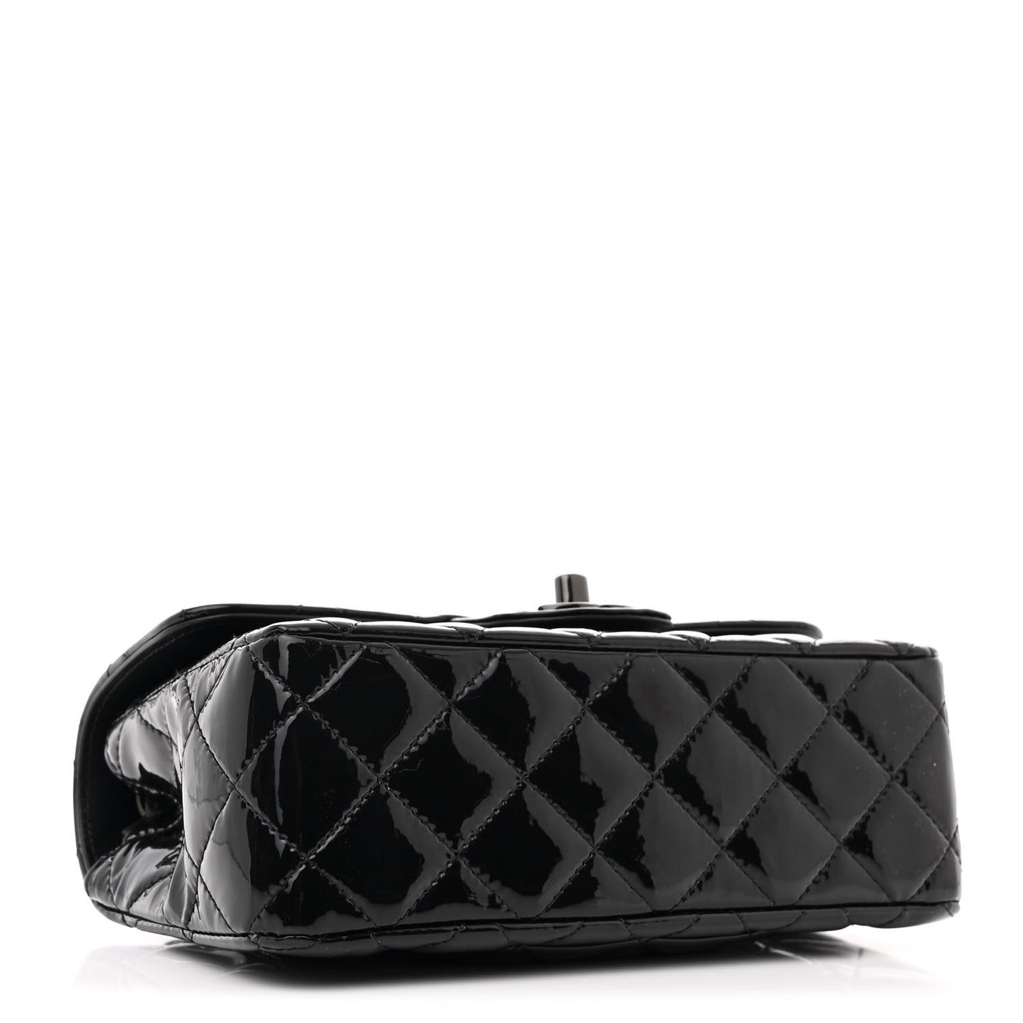 Patent Calfskin Quilted Mini Rectangular Flap So Black