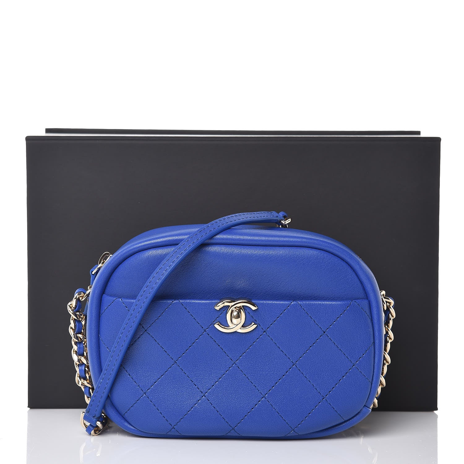 Chanel Goatskin Quilted Small Casual Trip Camera Case Blue 8 of 8