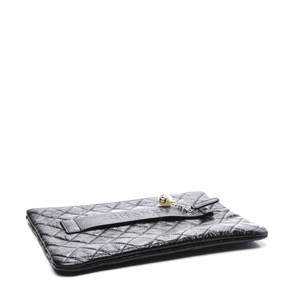 Chanel Shiny Crumpled Calfskin Quilted Medium Night by the C Pouch Clutch Black 3 of 9