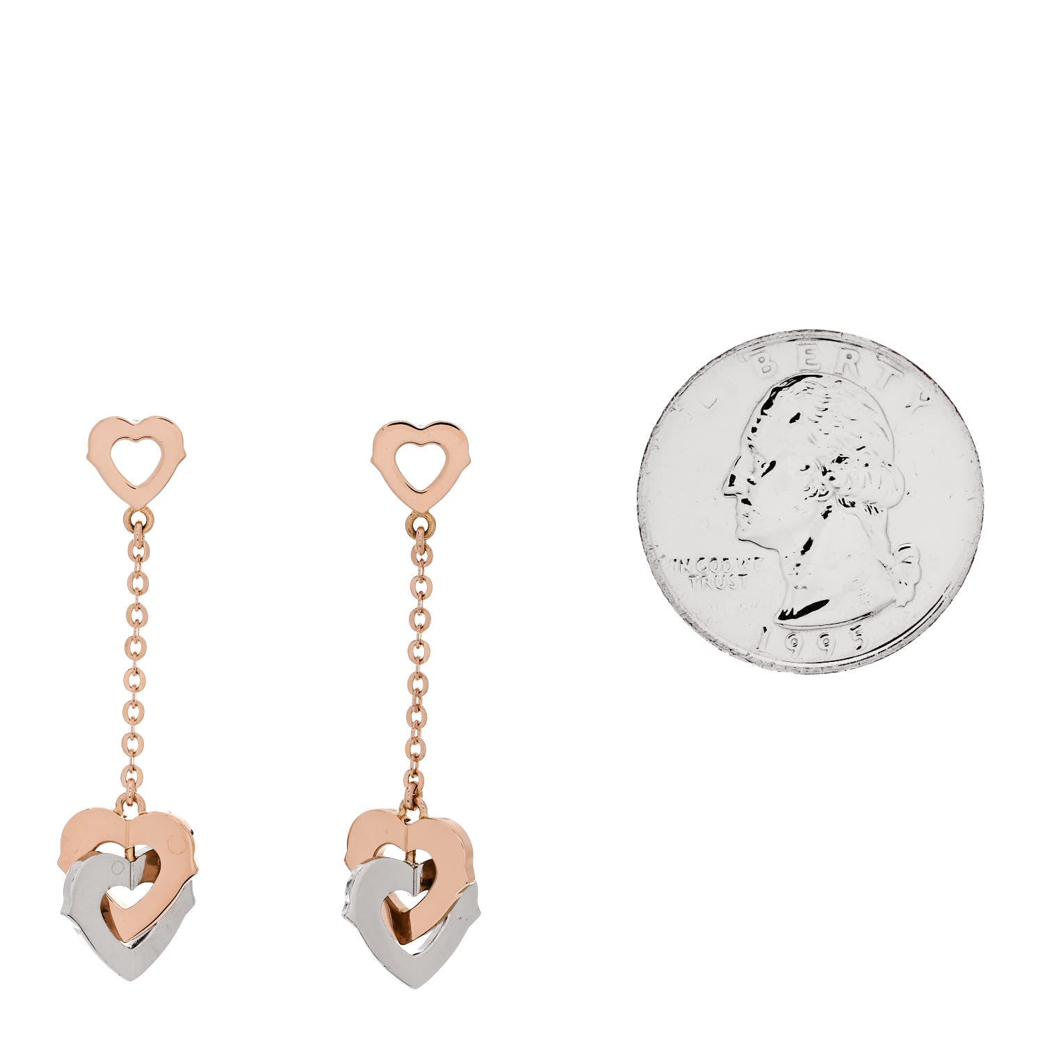 Cartier 18K Pink White Gold Double Heart Drop Earrings 2 of 5