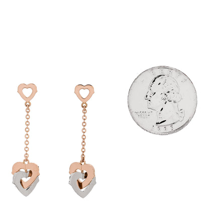 Cartier 18K Pink White Gold Double Heart Drop Earrings 2 of 5