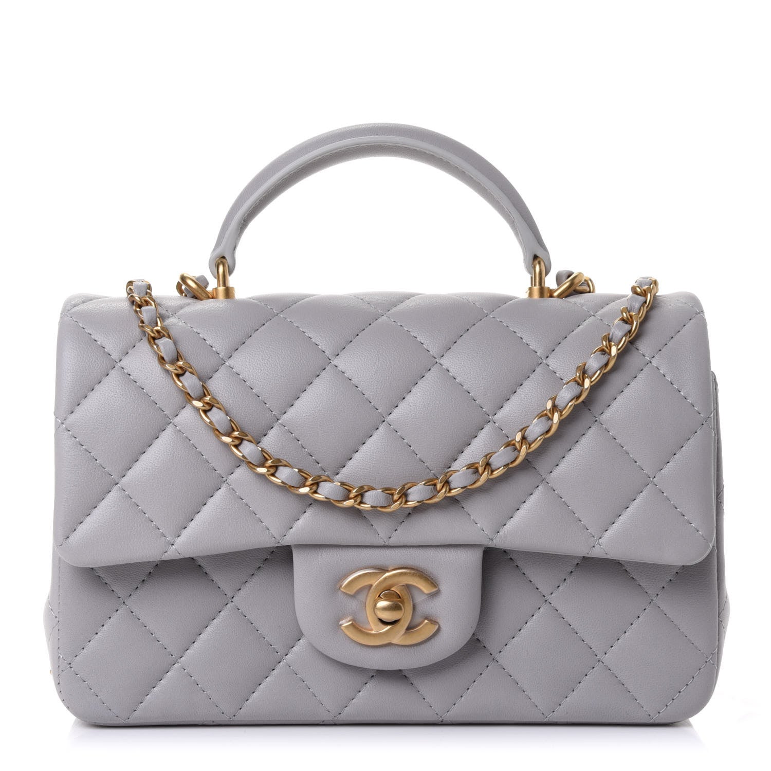 Chanel Lambskin Quilted Mini Top Handle Rectangular Flap Grey 1 of 4