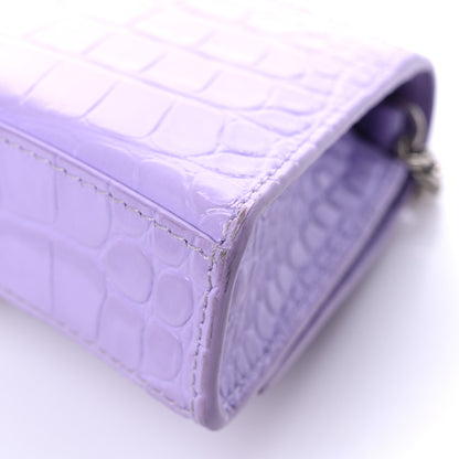 Balenciaga Shiny Calfskin Crocodile Embossed Hourglass Chain Bag Lilac 8 of 13