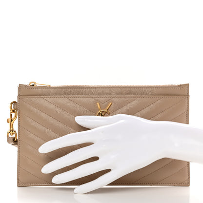 Saint Laurent Grain De Poudre Chevron Monogram Large Bill Pouch Dark Beige 2 of 14